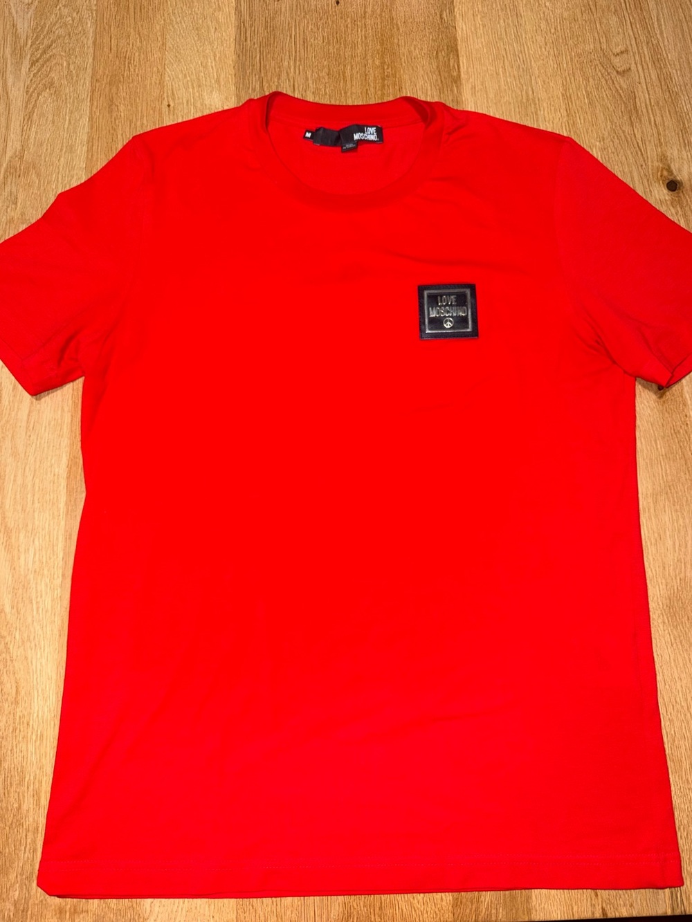 Moschino Red Short Sleeve Tee with Chest Logo Patch